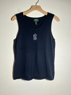 VTG Lauren Ralph Lauren Women Navy Blue 100% Cotton Sleeveless Sweater Anchor S